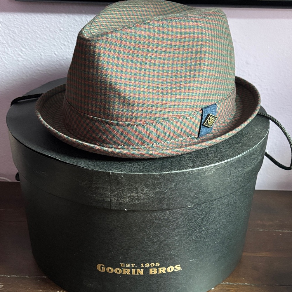 Goorin Bros Green and Brown Patterned Fedora Size Medium Lightly Worn W/Hat Box